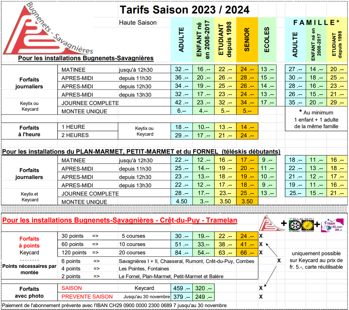 Tarifs 2023-24